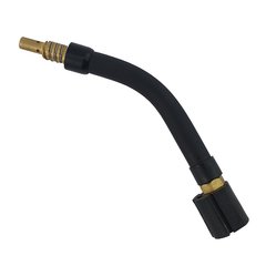 Cuello para torcha MIG MB15, con conexión de bronce y manguera negra flexible.