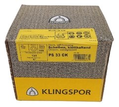 Caja del disco abrojo Klingspor PS 33 CK de 125 mm, diseñada para el pulido y acabado de superficies.