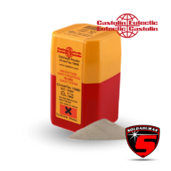 Envase de polvo Eutalloy 10680 de Castolin, color rojo y amarillo, con información del producto en la etiqueta.