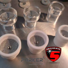 Varios modelos de buzas Quartz para torches, fabricados por Parker, exhibidos sobre una superficie metálica.