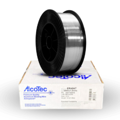 El alambre 4047 de Ø 1.60 mm viene en un rollo de 9,07 kg, fabricado por Aicotec para aplicaciones de soldadura de alta precisión.