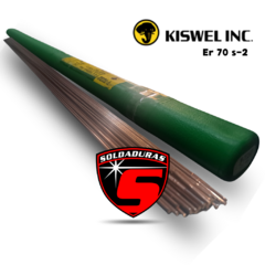 La varilla TIG ER70S2 Ø 2.40 mm de Kiswel se presenta en una bobina. Es ideal para soldaduras en acero al carbono, proporcionando una excelente fusión y resistencia en trabajos de alta calidad.