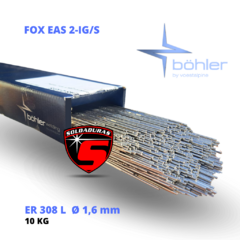 La varilla ER 308L Ø Bohler tiene un diámetro de 1.6 mm y se presenta en un paquete de 10 kg. Es perfecta para soldadura de acero inoxidable de diversas aplicaciones.