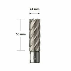 La fresa Weldon anular Ø KBL024 tiene un diámetro de 24 mm y una longitud de 55 mm. 