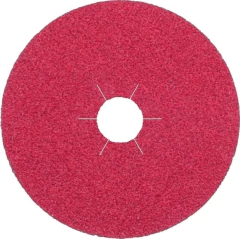 Disco de fibra color rojo de 180 mm de diámetro, utilizado para pulido y abrasión, sin refrigeración.