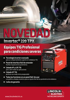 La soldadora Invertec 220 TPX de Lincoln Electric tiene un rango de hasta 220A, incluye tecnología avanzada