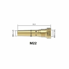 Porta pico M22 de bronce de 51.5 mm, mostrando las dimensiones y detalles de la conexión.