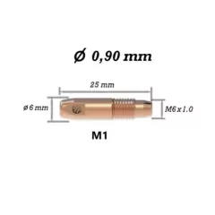 Tubo de contacto M6x25mm con diámetro de 0.90 mm, marcado como M1.