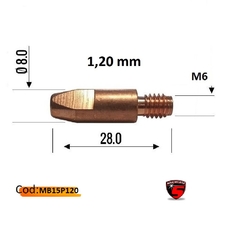 Tubo de contacto M6 de 1.20 mm de diámetro y 28 mm de largo