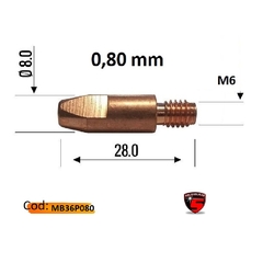 El tubo de contacto MB36 M6 diámetro 0.80 mm, con una longitud de 28 mm, es perfecto para trabajos de soldadura en aplicaciones de precisión. 