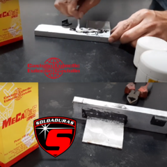 El Mecatec Express BR de 100 gr, soldadura en frío Eutectic Castolin, ofrece una solución rápida y resistente para reparar metales dañados.