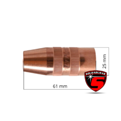 Tobera cónica de 61 mm de longitud y 25 mm de diámetro, ideal para torchas MIG.