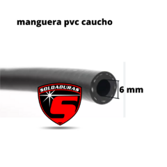 La manguera PVC caucho de 6 mm se vende por metro y es flexible y resistente, ideal para conducción de aire, agua u otros fluidos a baja presión.