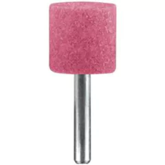 Punta montada rosa A38 con vástago de 6,35 mm, ideal para trabajos abrasivos en acero inoxidable.