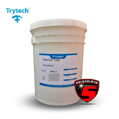 Envase de PROTEX 1506 de 20 kg de Trytech, con etiqueta que indica su uso y precauciones.