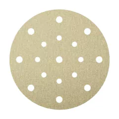 Disco abrasivo de 125 mm con granulación 180 y agujeros para aspiración, ideal para pulido de superficies.