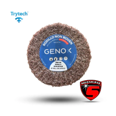 Rodillo abrasivo Trytech Non Woven de 100 x 100 mm con rosca M14, grano grueso. Ideal para desbaste y acabado en superficies metálicas.