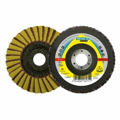 Disco flap combinado SMT 850 Plus muy fino, ideal para pulido, mostrando ambos lados del disco con diferentes texturas.