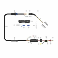 Diagrama de la torcha TORCHA M2x4MT con sus componentes y conexiones.