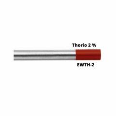 Electrodo de tungsteno de 1.6 mm con 2% de torio, color rojo en el extremo.