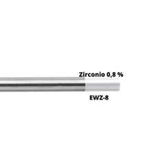 El tungsteno con 8% de zirconio (blanco) EWZR-8 tiene un diámetro de 3.20 mm y está diseñado para soldadura TIG, ofreciendo estabilidad del arco y resistencia a la contaminación.