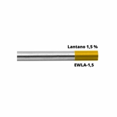 Este electrodo de tungsteno con aleación de lantano de 2.4 mm es ideal para soldaduras precisas y de alta calidad. Su recubrimiento dorado lo distingue