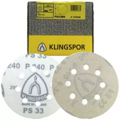 Discos abrasivos Klingspor de 125 mm con grano 180Incluye dos discos con diferentes texturas y perforaciones.