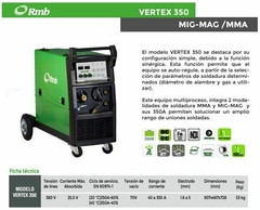 FICHA TECNICA DE SOLDADORA MIG TRIFASICA VERTEX 350 SINERGICA