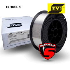 El alambre Weld 308L Si Ø 0.80 mm se presenta en una bobina de 15 kg, ideal para aplicaciones de soldadura en acero inoxidable con alta resistencia.