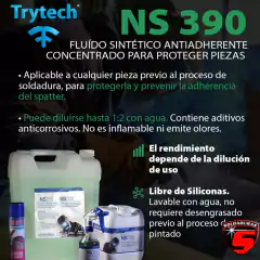 El Fluido Antiadherente NS390 de Trytech es un producto especializado diseñado para prevenir la adhesión de materiales a diversas superficies durante procesos industriales.