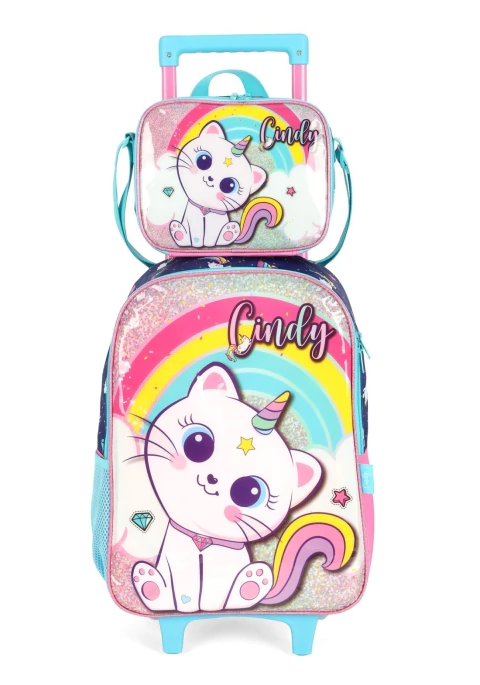 Kit Mochila Rodinhas Lancheira Luxcel Cindy Azul - Azul