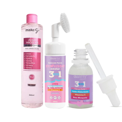 Kit SkinCare Griffty 3 em 1- Sabonete, Sérum e Agua Micelar