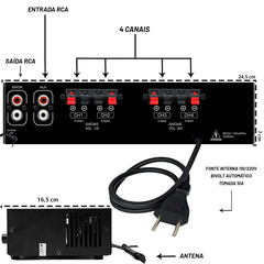 Amplificador Som Ambiente 500 Watts Blue 4 Canais Rc7000bt - Orion eShop | Informatica, Automotivo, Microfones