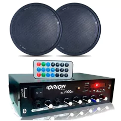 kit som ambiente Orion Receiver RC7000 500W + 16 Arandelas Redonda Pretas 55 RMS