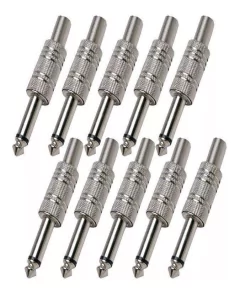 Kit 10 Plug P10 Conector Mono Metalico Guitarra Violão Baixo