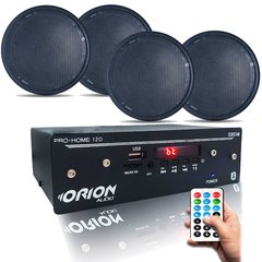 Kit Pro Home 120w rms som ambiente 4 Arandela Redonda Preta embutir gesso