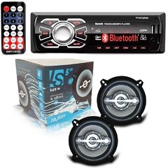 KIT RADIO MP3 BLUETOOTH + PAR FALANTE LESON LS4 CINZA 140W