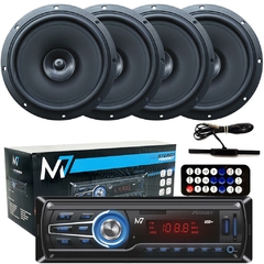 KIT 2 PARES FALANTE FULL RANGE 6P PRETO + RADIO M7 + ANTENA