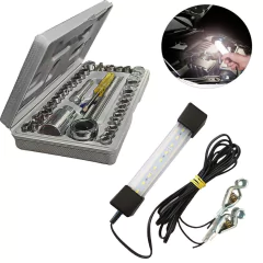 Jogo De Chaves Catraca Canhão 40 Peças + Pendente De Luz 8 Leds
