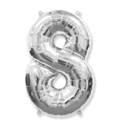 BALÃO DE NÚMERO 8 PRATA 1 metro 