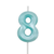 Vela mini azul Tiffany com o número 8 para decoração de festas.