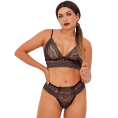 CONJUNTO LINGERIE ANNA PAULA COM RENDA E PINGENTE