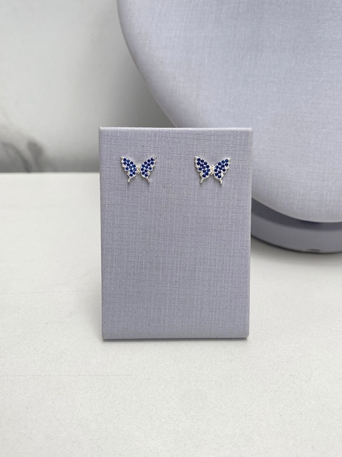 brinco borboleta cravejada azul
