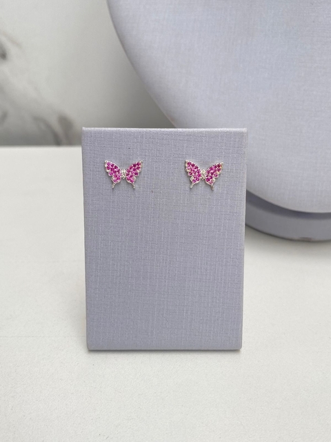 brinco borboleta zircônias pink