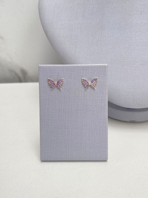 brinco borboleta cravejada lilas