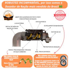 Mecanismo dosador de ração automático com timer 12v e divisor y para dois animais - loja online