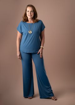 Conjunto (Calça Paris azul jeans + Blusa Orquídea azul jeans) - Cleusa Boutique