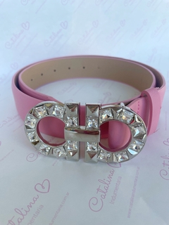 Cinto doble hebilla con gemas Rosa