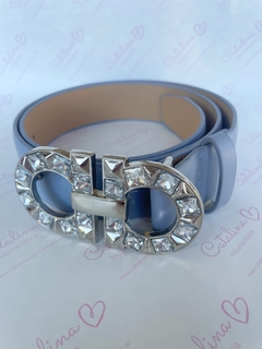 Cinto doble hebilla con gemas Celeste - comprar online