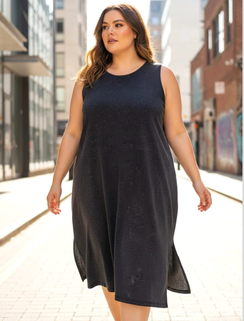 VESTIDO MUSCULOSA BATIK CON TAJOS EN ALGODON (N1767) - comprar online